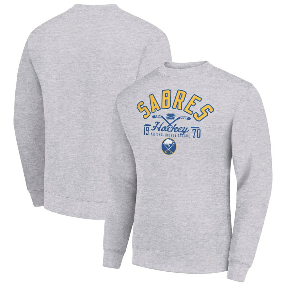 Buffalo Sabres - Starter Stick And Puck Logo Fleece Pullover Sweatshirt Heather Gray