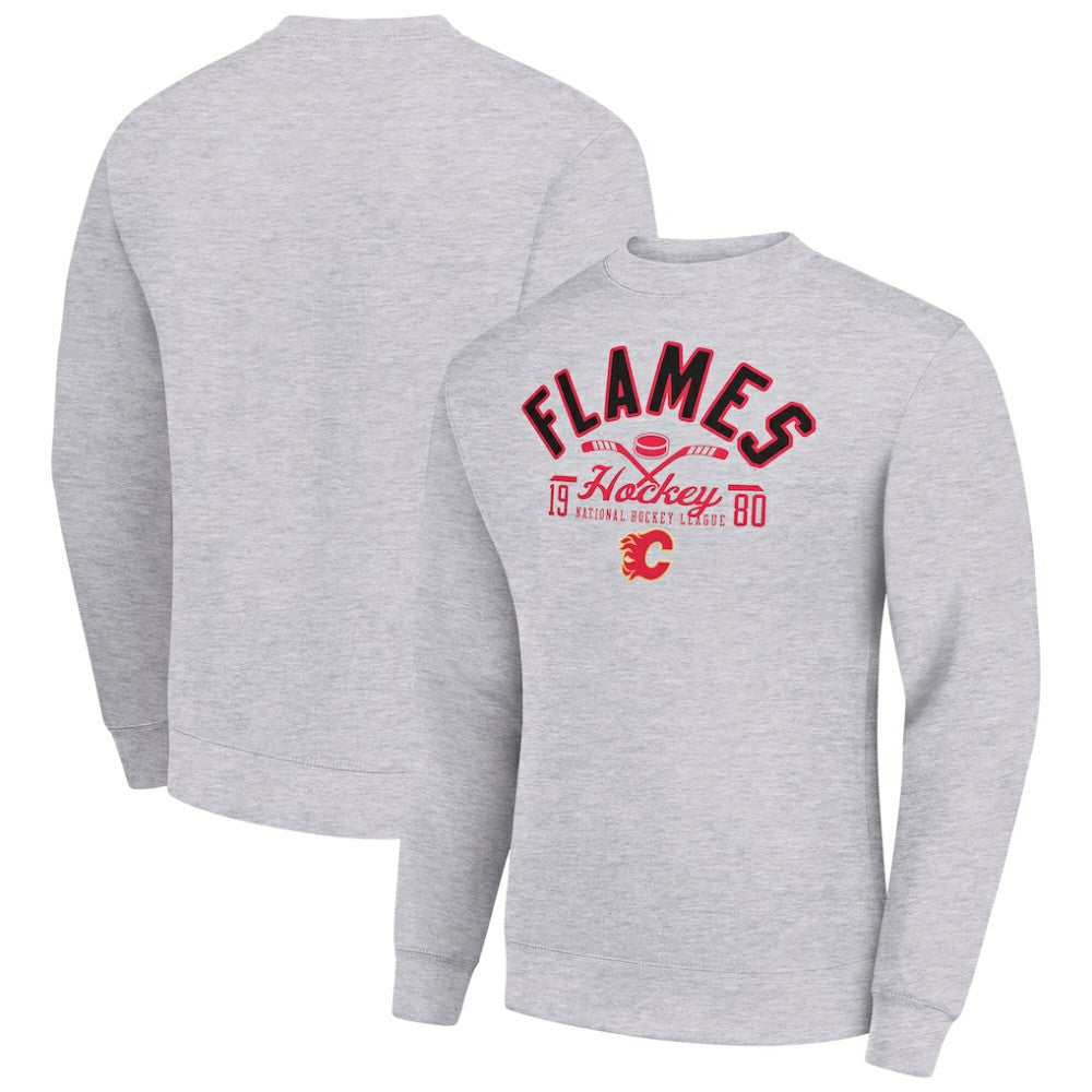 Calgary Flames - Starter Stick And Puck Logo Fleece Pullover Sweatshirt Heather Gray