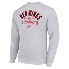 Detroit Red Wings - Starter Stick And Puck Logo Fleece Pullover Sweatshirt Heather Gray