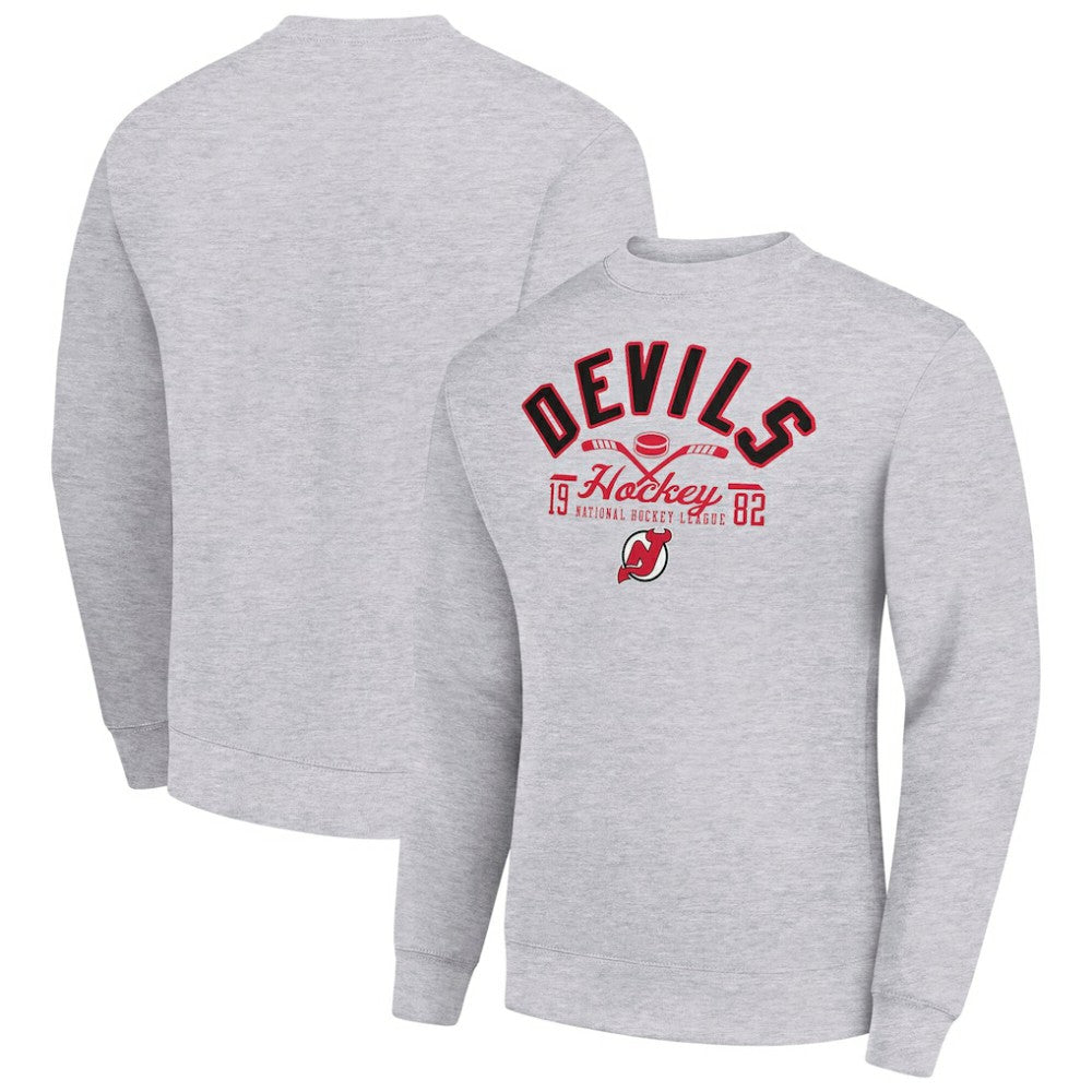 New Jersey Devils - Starter Stick And Puck Logo Fleece Pullover Sweatshirt Heather Gray