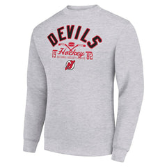 New Jersey Devils - Starter Stick And Puck Logo Fleece Pullover Sweatshirt Heather Gray