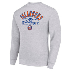 New York Islanders - Starter Stick And Puck Logo Fleece Pullover Sweatshirt Heather Gray