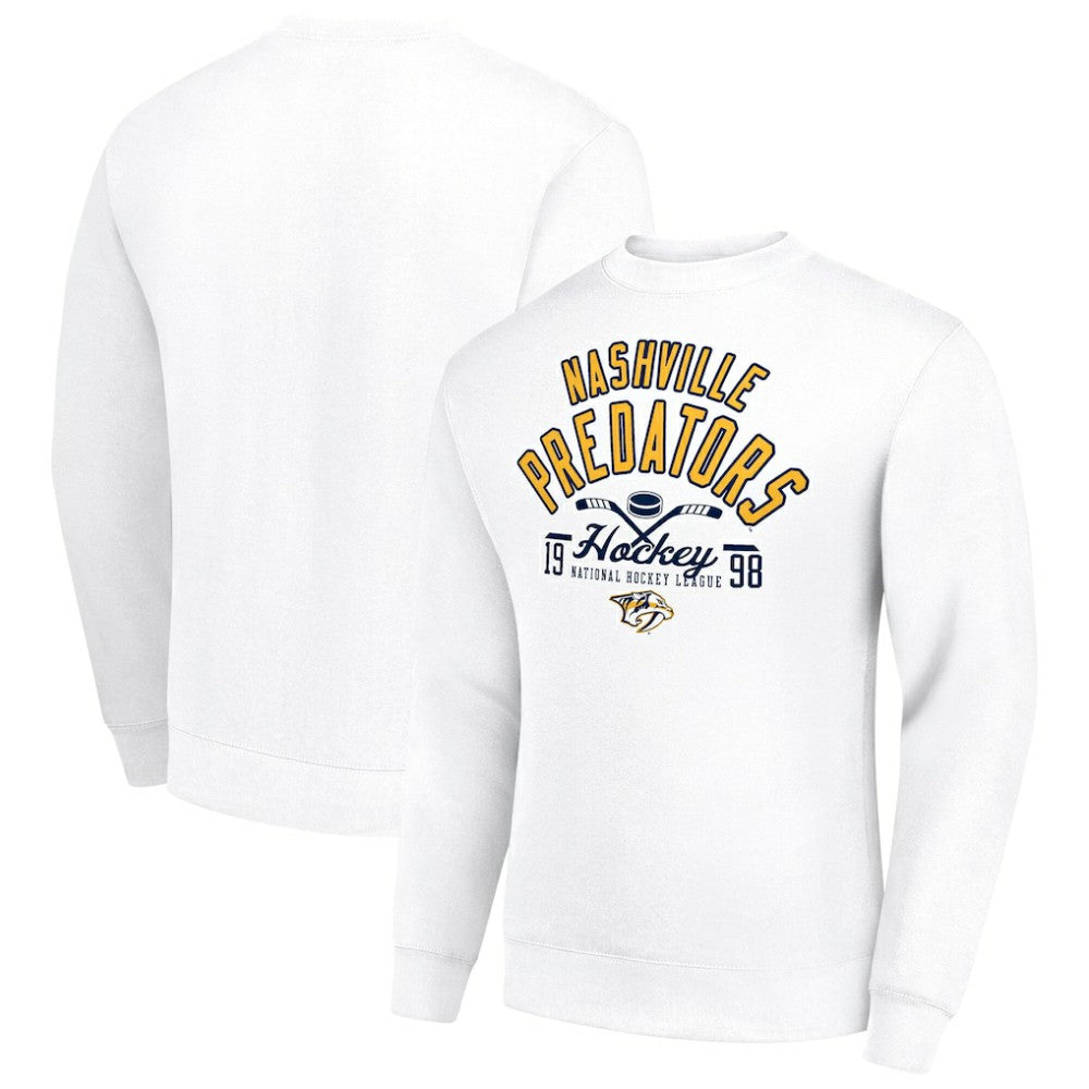 Nashville Predators - Starter Stick And Puck Logo Fleece Pullover Sweatshirt White