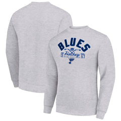St. Louis Blues - Starter Stick And Puck Logo Fleece Pullover Sweatshirt Heather Gray