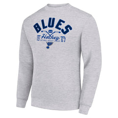 St. Louis Blues - Starter Stick And Puck Logo Fleece Pullover Sweatshirt Heather Gray