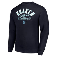 Seattle Kraken Starter Stick And Puck Logo Fleece Pullover Sweatshirt Navy
