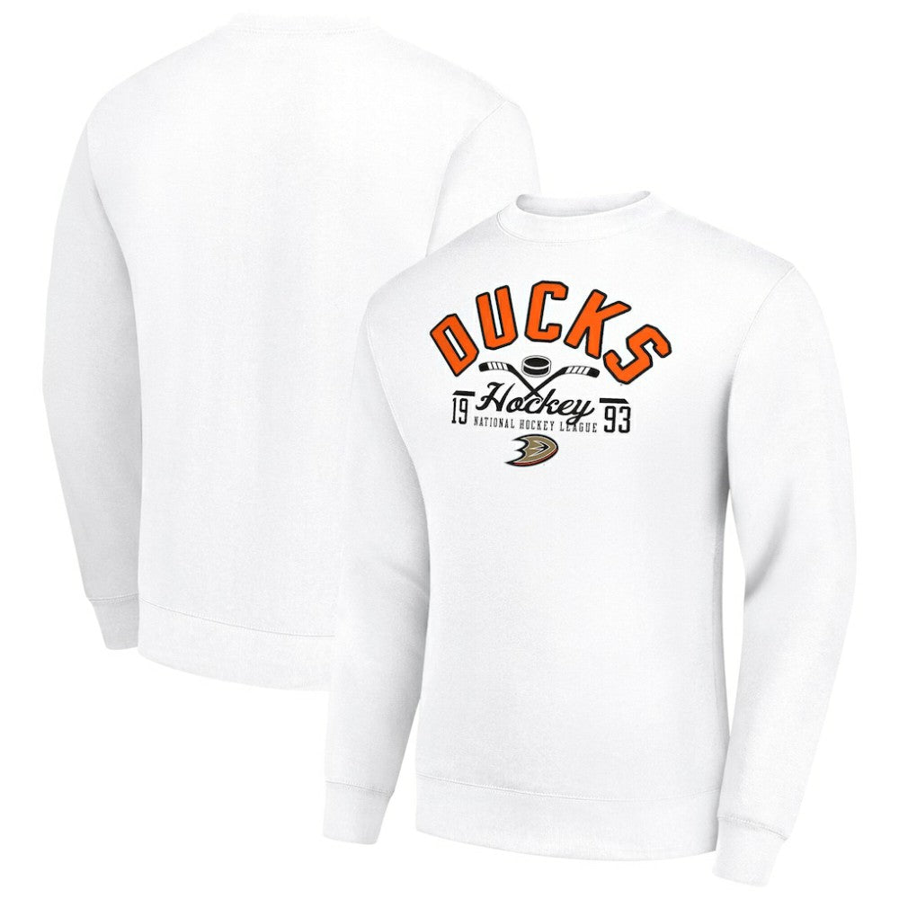 Anaheim Ducks - Starter Stick And Puck Logo Fleece Pullover Sweatshirt White