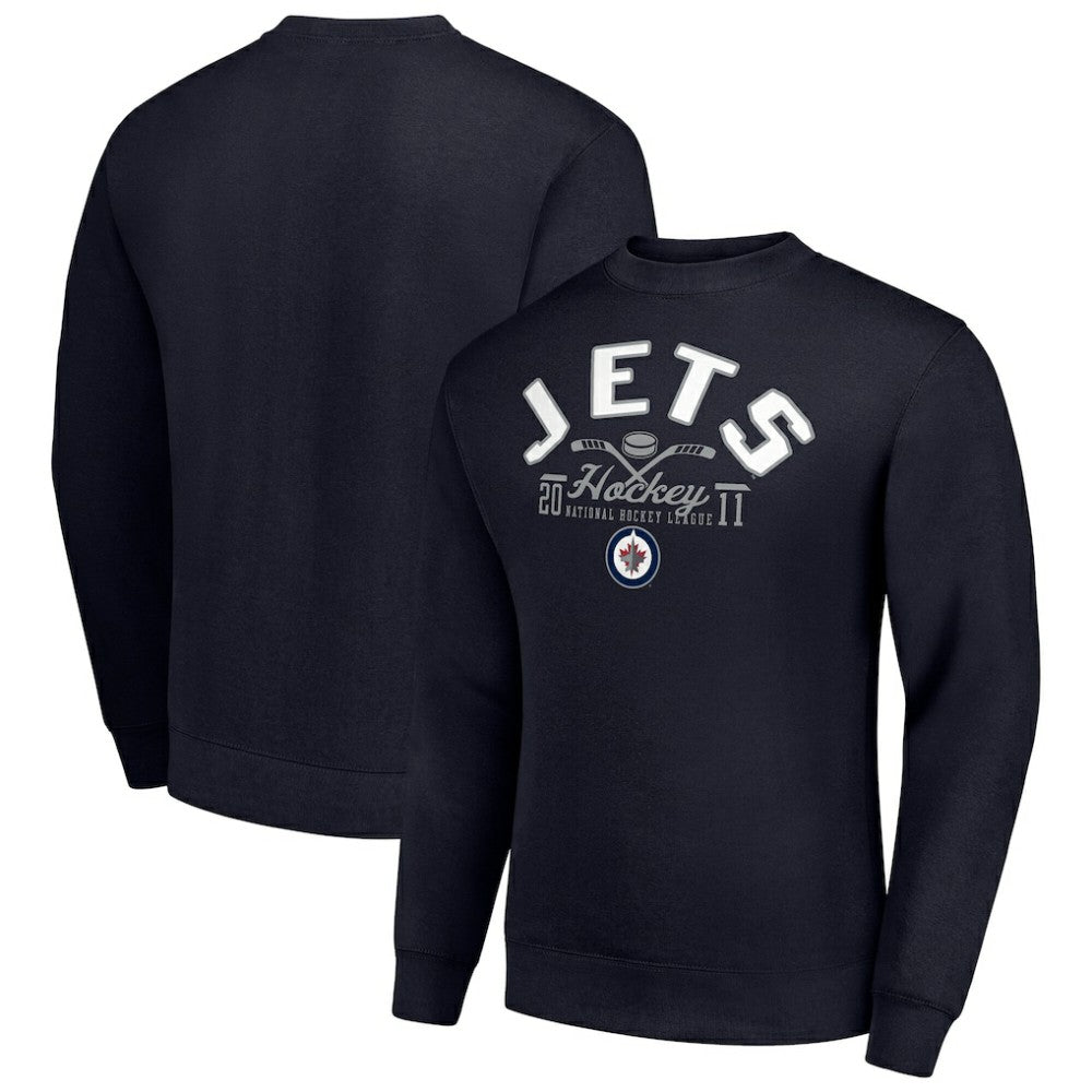 Winnipeg Jets - Starter Stick And Puck Logo Fleece Pullover Sweatshirt Navy