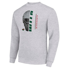 Minnesota Wild - Starter Half Helmet Team Logo Pullover Sweatshirt Heather Gray