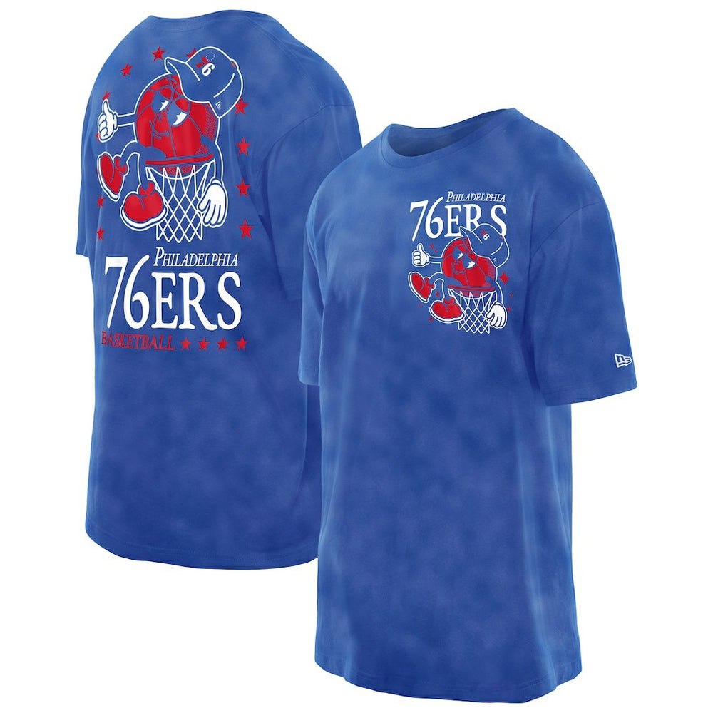 New Era - Philadelphia 76ers Old School Sport Enzyme Wash Oversized T-Shirt - Royal