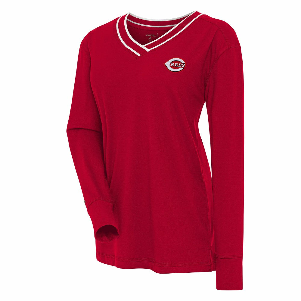 Cincinnati Reds Antigua Women's Symbolic Long Sleeve V-Neck Top Clearance