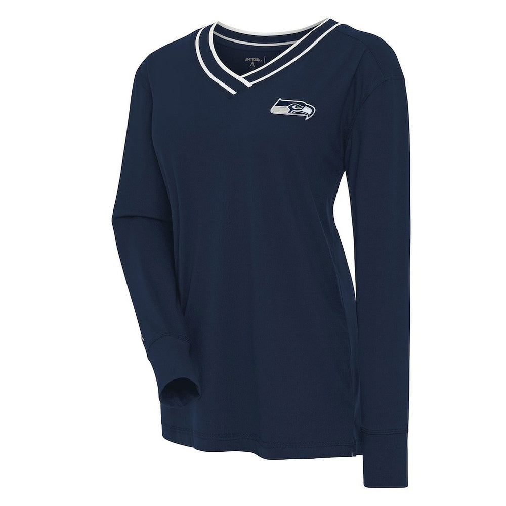 Seattle Seahawks Antigua Women's Symbolic Long Sleeve V-Neck Top Navy - NFL
