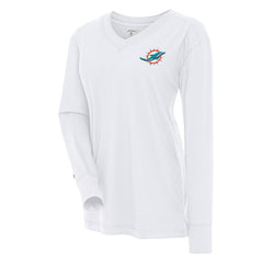 Miami Dolphins Antigua Women's Symbolic Long Sleeve V-Neck Top White - NFL