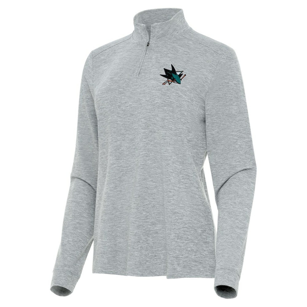 San Jose Sharks - Antigua Women's Mentor Quarter-Zip Mock Long Sleeve Top Heather Gray