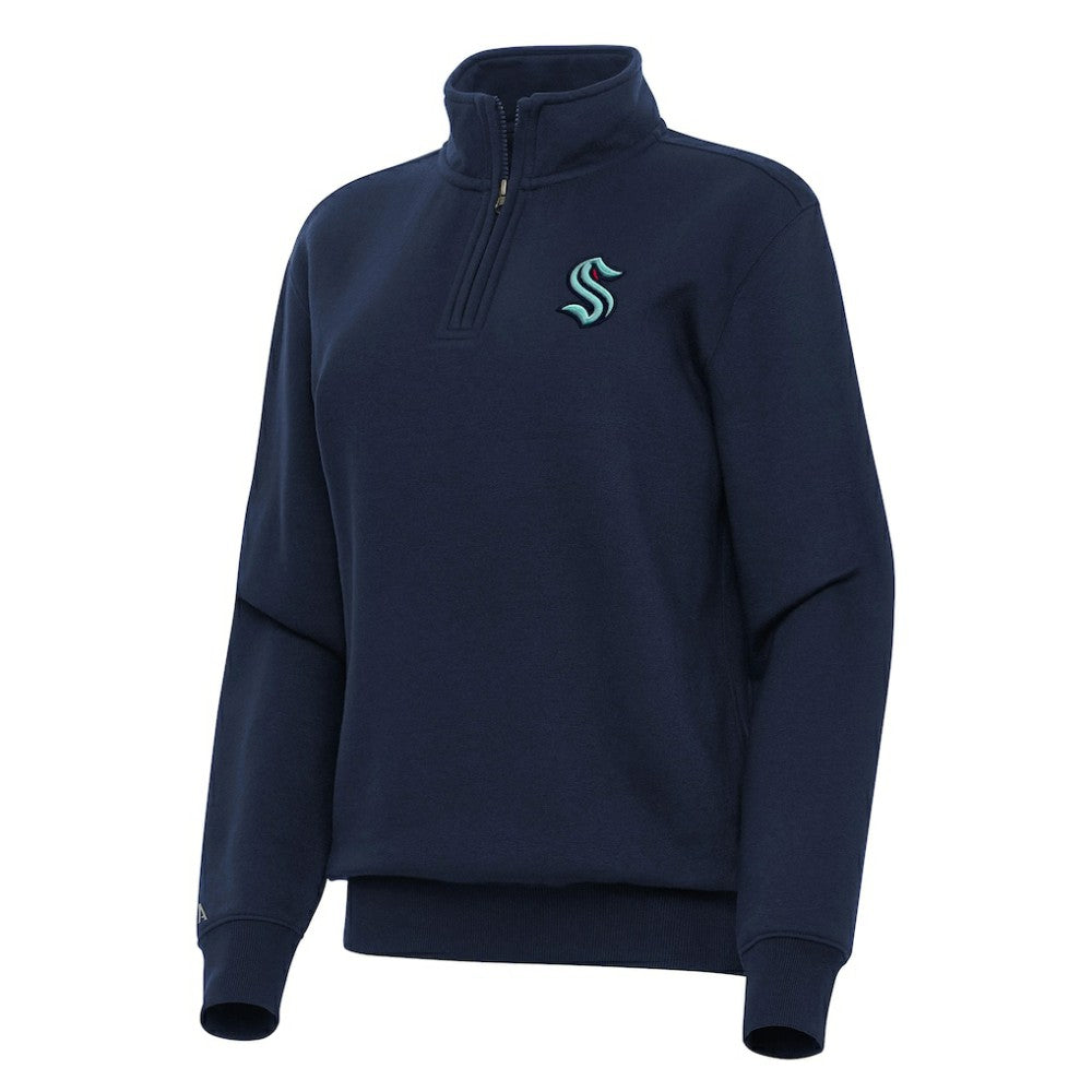 Seattle Kraken Antigua Women's Victory Quarter-Zip Sweatshirt Navy