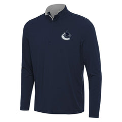 Vancouver Canucks - Antigua Content Quarter-Zip Pullover Top Navy/Gray