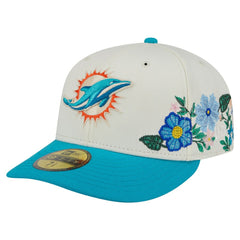 Miami Dolphins New Era Tonal Floral 59FIFTY Fitted Hat Cream/Aqua - NFL