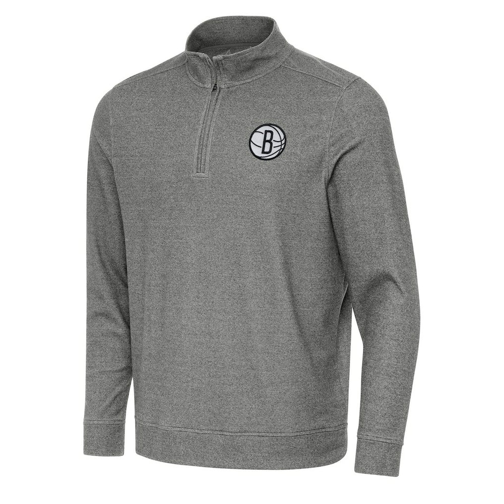 NBA - Brooklyn Nets Antigua Subtle Quarter-Zip Sweatshirt - Heather Black