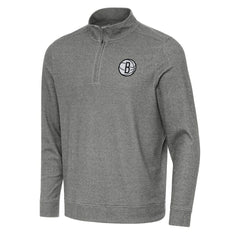 NBA - Brooklyn Nets Antigua Subtle Quarter-Zip Sweatshirt - Heather Black