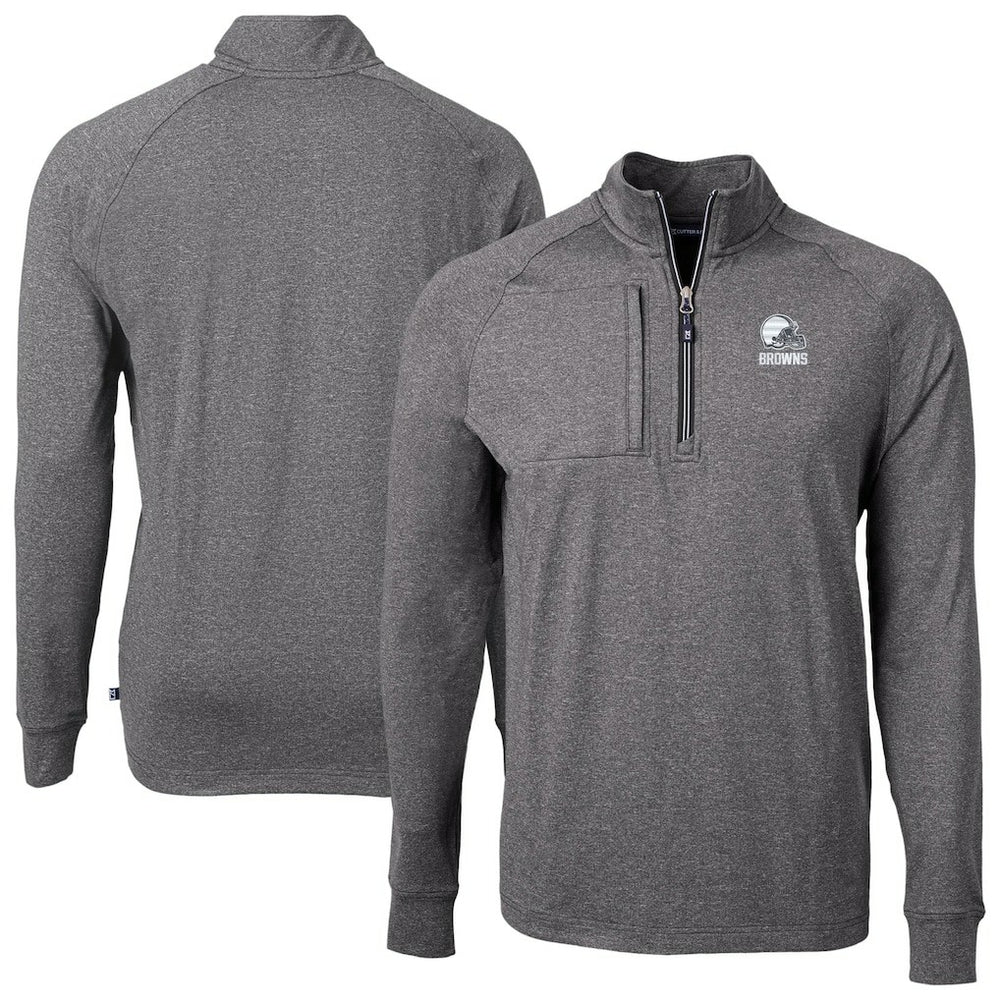 Cleveland Browns Cutter & Buck Big & Tall Adapt Eco Knit Quarter-Zip Top Heather Black - NFL