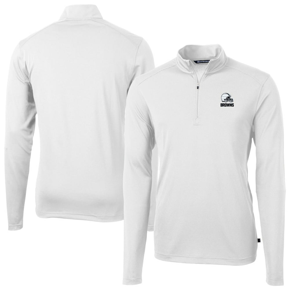 Cleveland Browns Cutter & Buck Big & Tall Virtue Eco Pique Recycled Quarter-Zip Pullover Top White - NFL