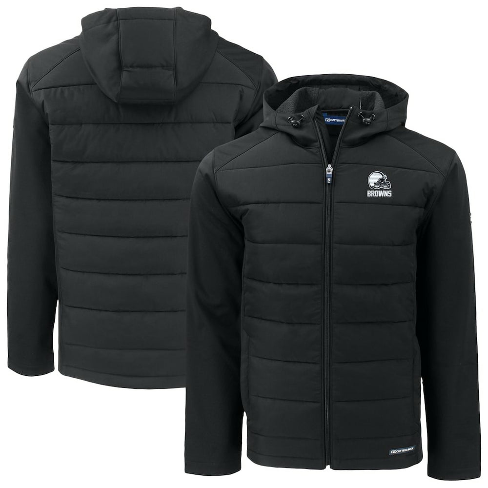 Cleveland Browns Cutter & Buck Big & Tall Evoke Hybrid Eco Softshell Recycled Full-Zip Hooded Jacket Black - NFL
