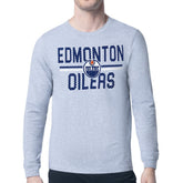 Edmonton Oilers - Starter Mesh Look Team Name Logo Long Sleeve T-Shirt Heather Gray
