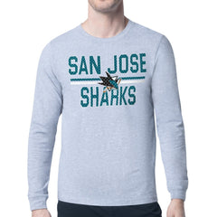 San Jose Sharks - Starter Mesh Look Team Name Logo Long Sleeve T-Shirt Heather Gray
