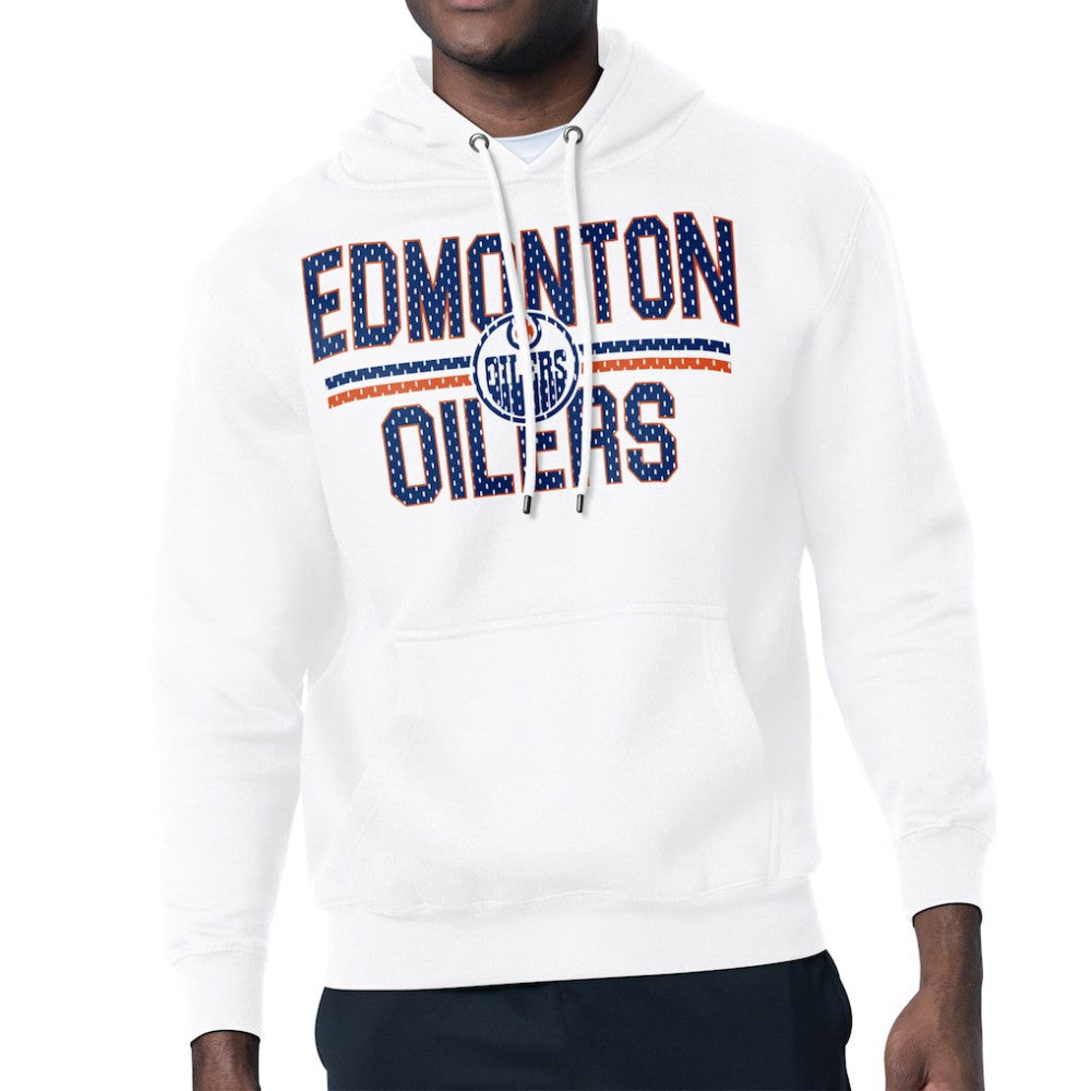 Edmonton Oilers - Starter Mesh Look Team Name Logo Tri-Blend Pullover Hoodie White
