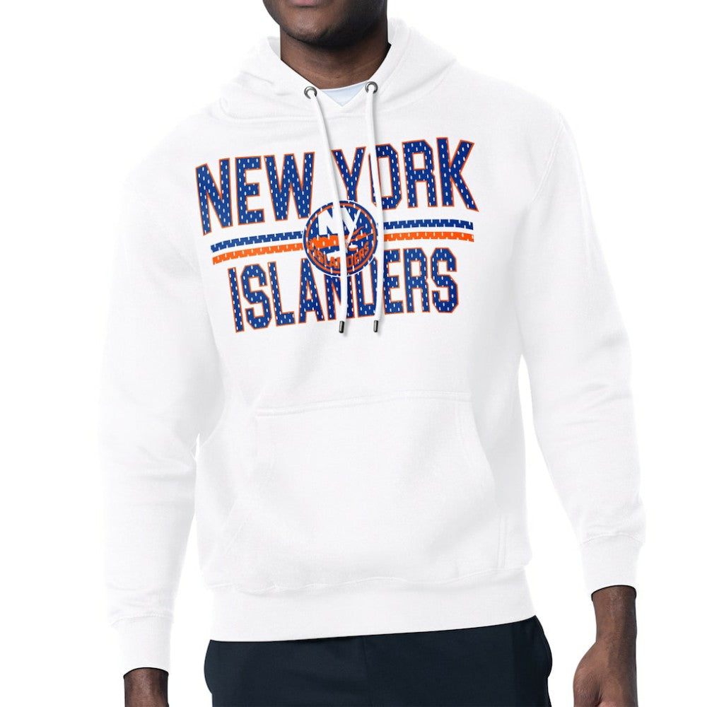 New York Islanders - Starter Mesh Look Team Name Logo Tri-Blend Pullover Hoodie White