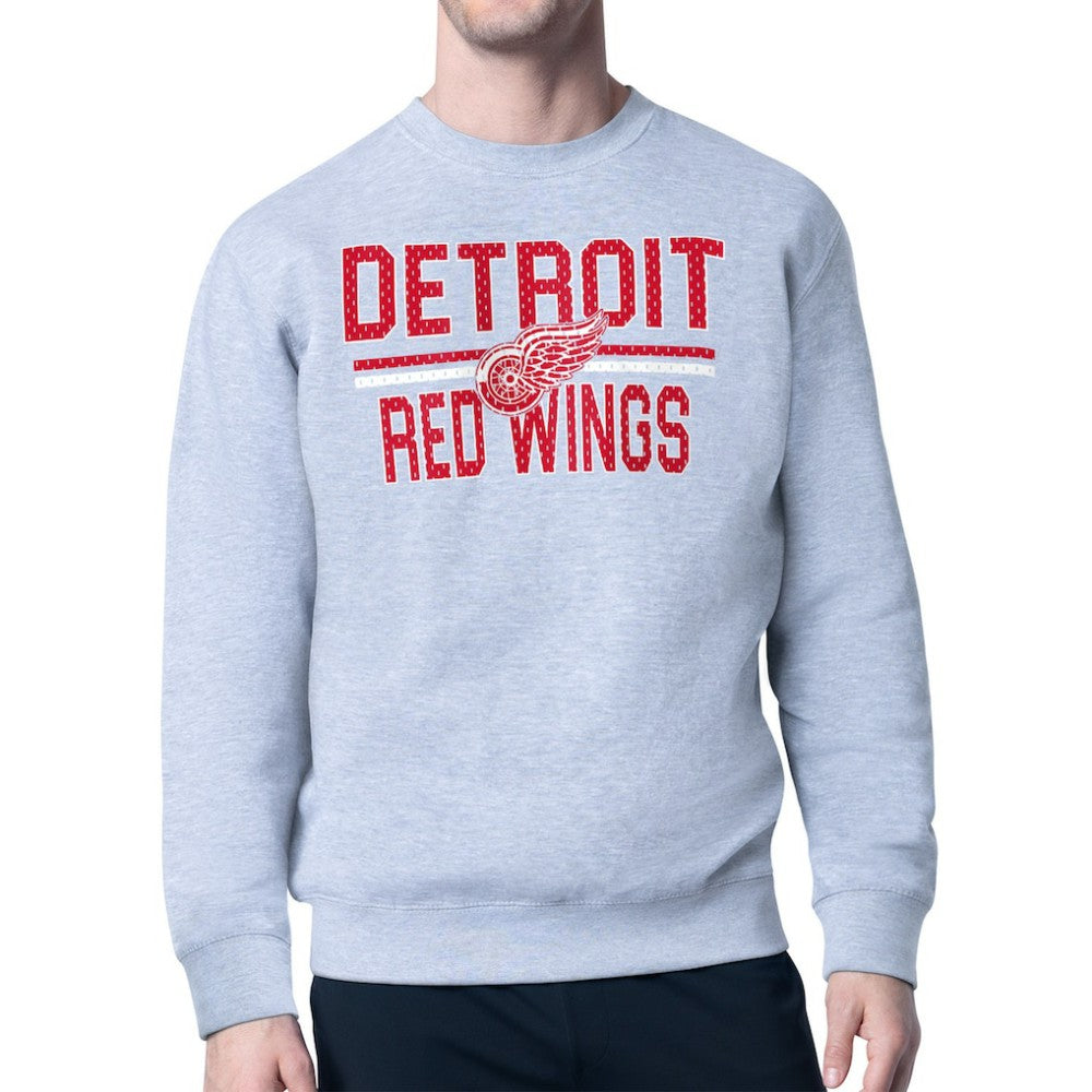 Detroit Red Wings - Starter Mesh Look Team Name Logo Pullover Sweatshirt Heather Gray