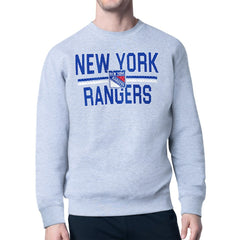 New York Rangers Starter Mesh Look Team Name Logo Pullover Sweatshirt Heather Gray