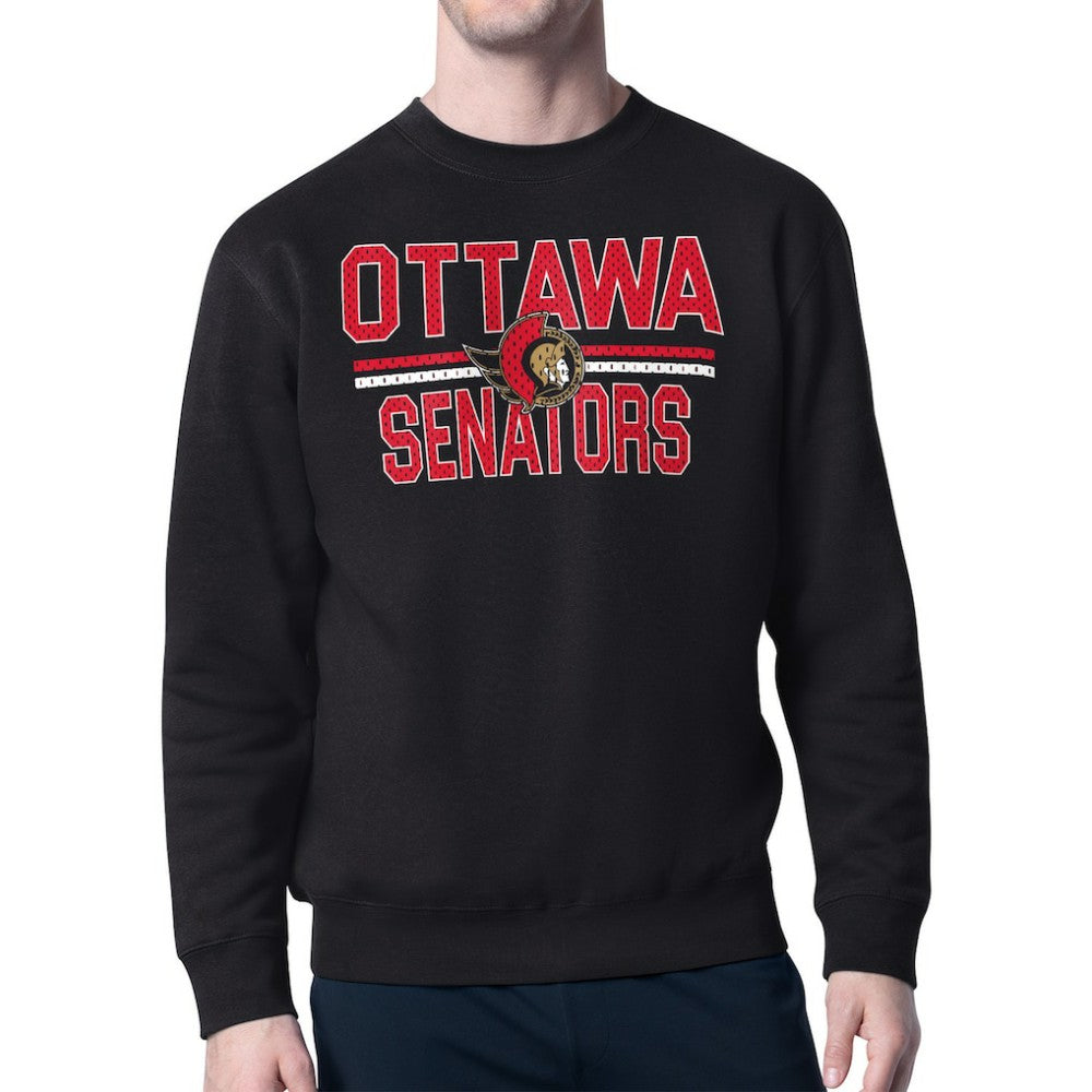 Ottawa Senators - Starter Mesh Look Team Name Logo Pullover Sweatshirt Black