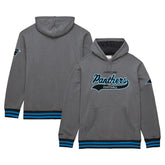 Carolina Panthers Vintage Logo Snow Washed Fleece Pullover Hoodie Heather Gray - Mitchell & Ness