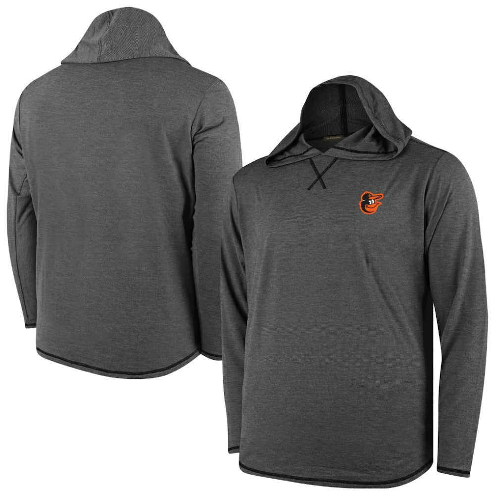 Baltimore Orioles Butter Stripe Tri-Blend Long Sleeve Hoodie T-Shirt - Black Clearance