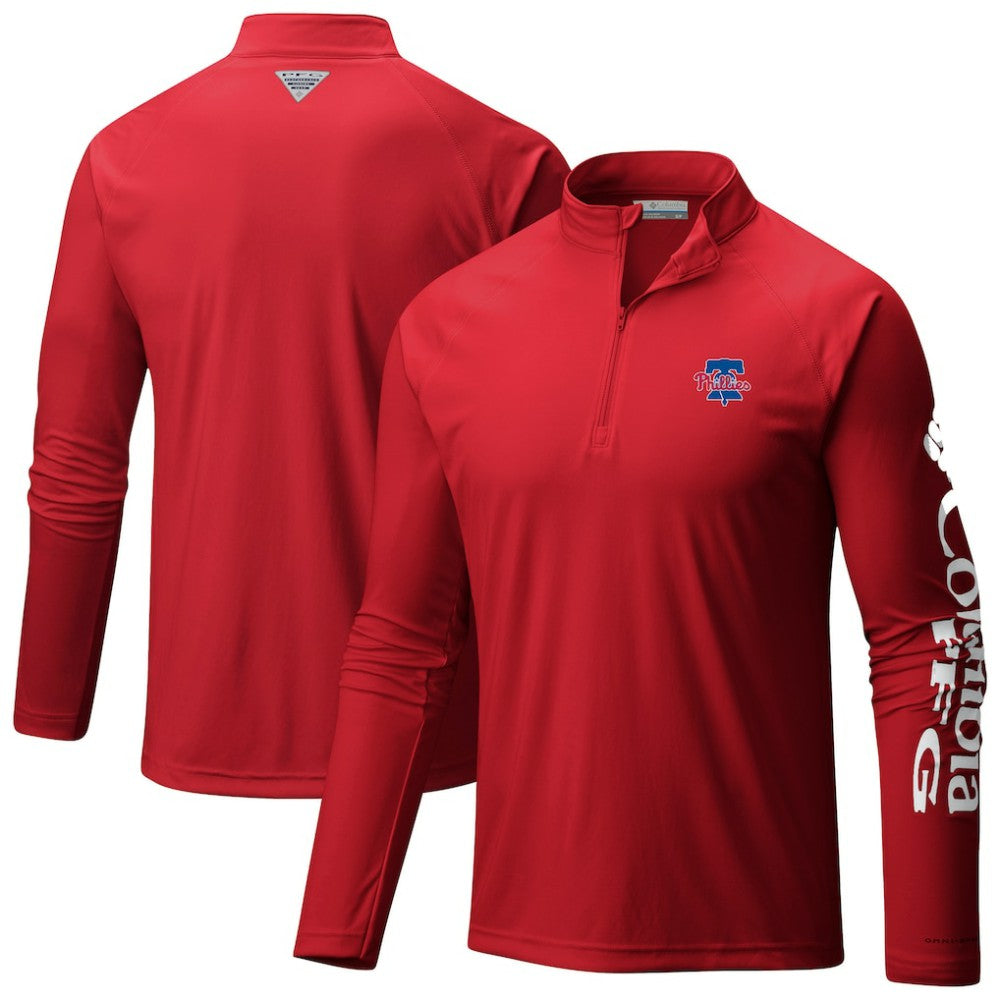 Philadelphia Phillies Columbia Terminal Tackle Raglan Omni-Shade Quarter-Zip Pullover Top Sale