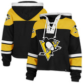 Pittsburgh Penguins '47 Women's Cropped Superior Lacer Pullover Hoodie Black