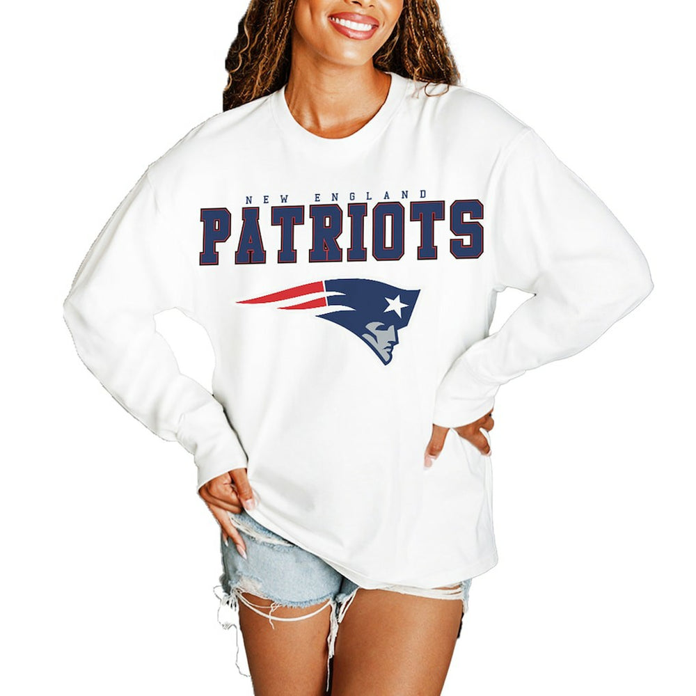 New England Patriots Gameday Couture Women's Big Goals Oversized Long Sleeve T-Shirt White - NFL