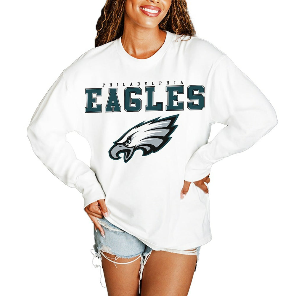 Philadelphia Eagles Gameday Couture Women's Big Goals Oversized Long Sleeve T-Shirt White - NFL