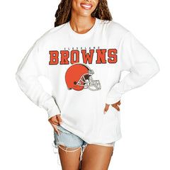 Cleveland Browns Gameday Couture Women's Big Goals Oversized Long Sleeve T-Shirt White - NFL