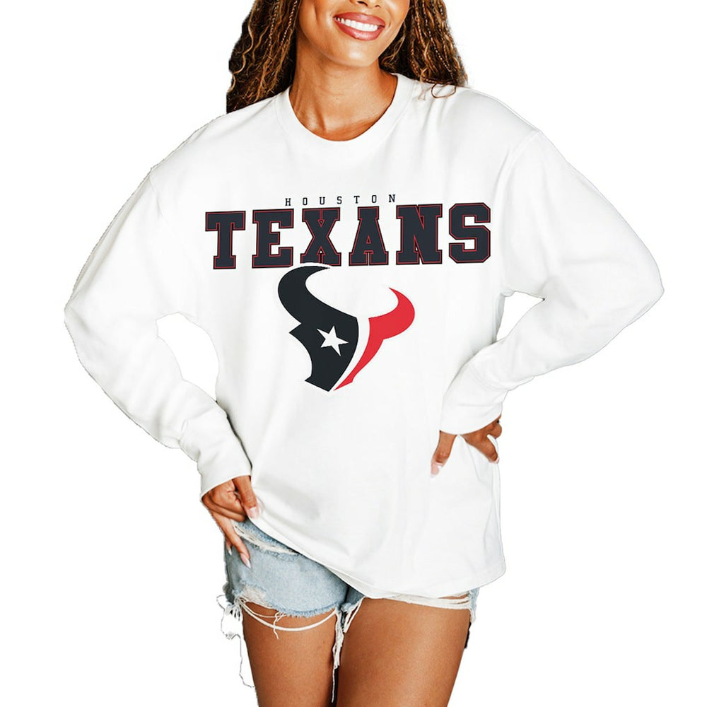 Houston Texans Gameday Couture Women's Big Goals Oversized Long Sleeve T-Shirt White - NFL