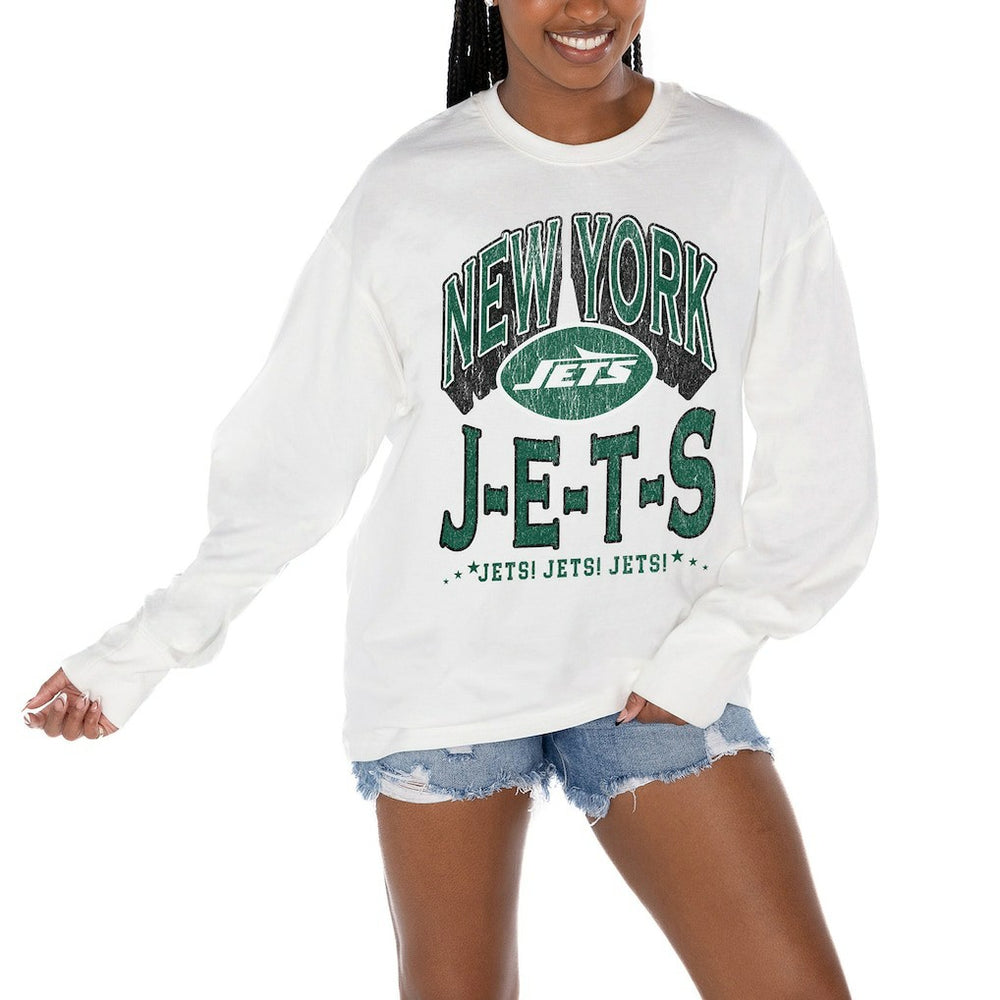 New York Jets Gameday Couture Women's Time Out Oversized Long Sleeve T-Shirt White - NFL
