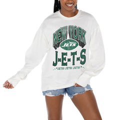 New York Jets Gameday Couture Women's Time Out Oversized Long Sleeve T-Shirt White - NFL
