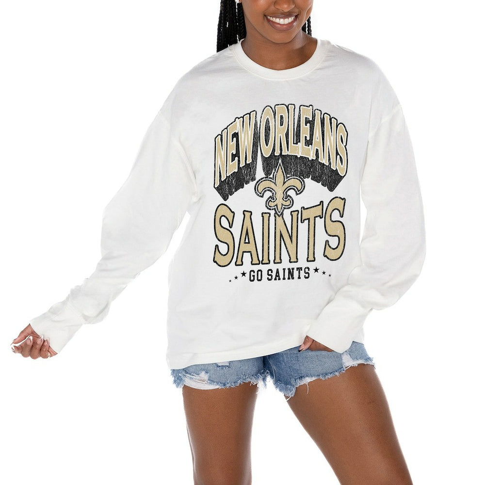 New Orleans Saints Gameday Couture Women's Time Out Oversized Long Sleeve T-Shirt White - NFL