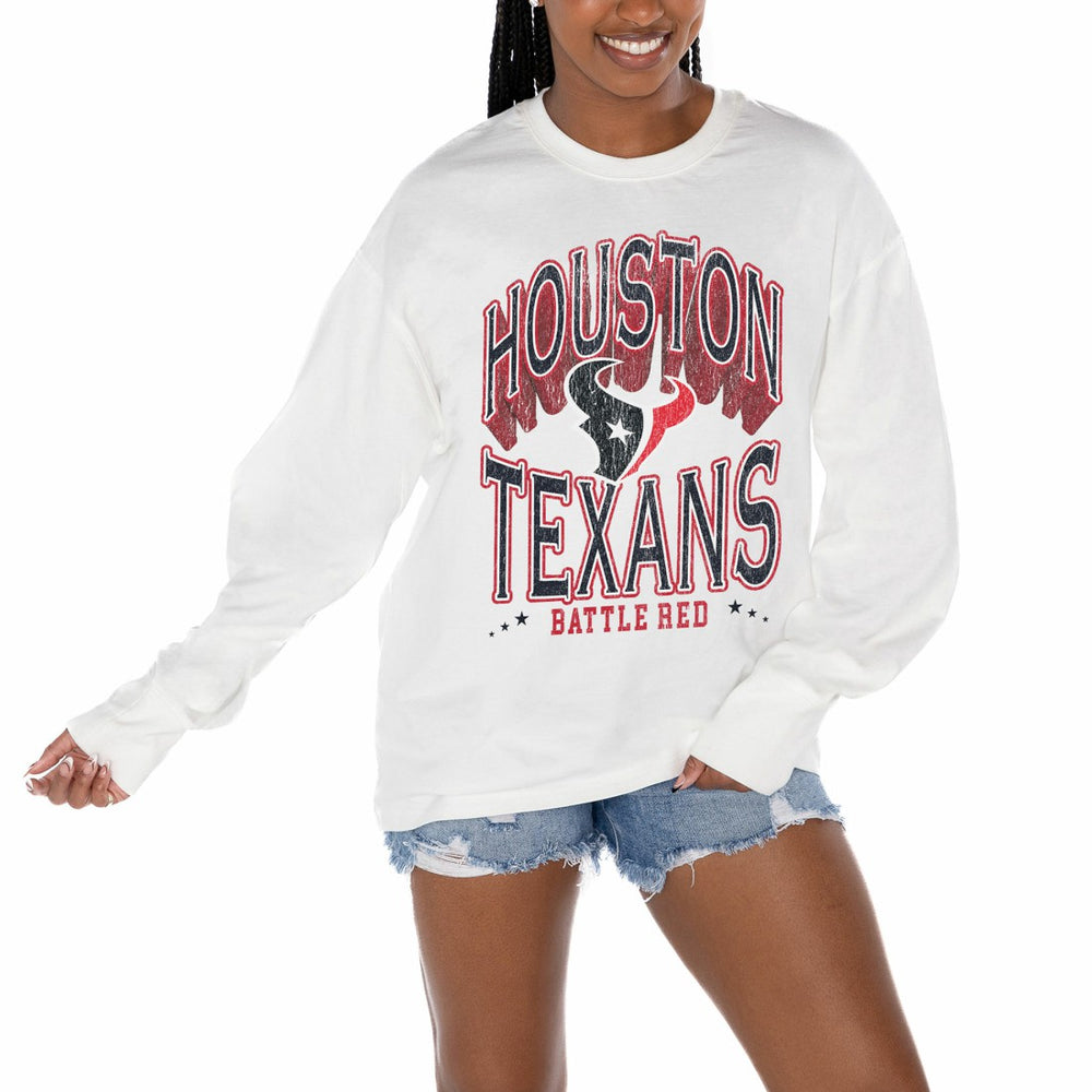 Houston Texans Gameday Couture Women's Time Out Oversized Long Sleeve T-Shirt White - NFL