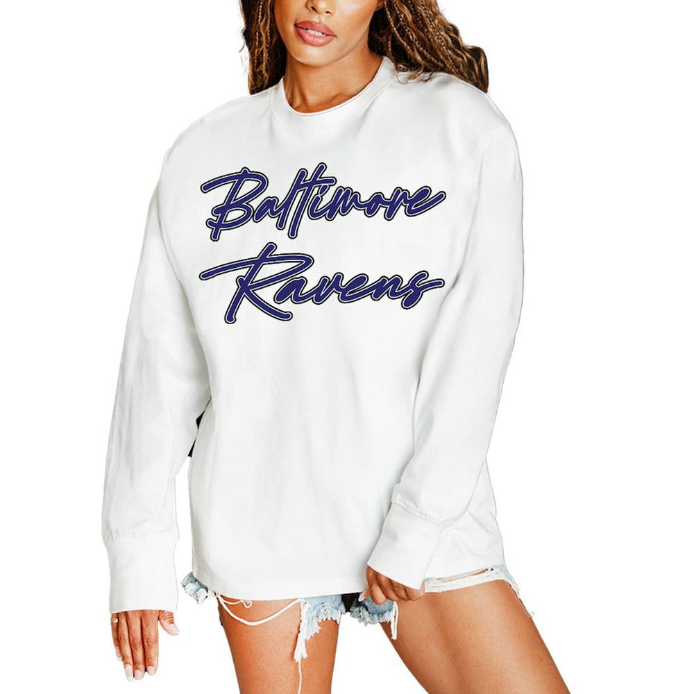 Baltimore Ravens Gameday Couture Women's Classic Comeback Oversized Long Sleeve T-Shirt White - NFL