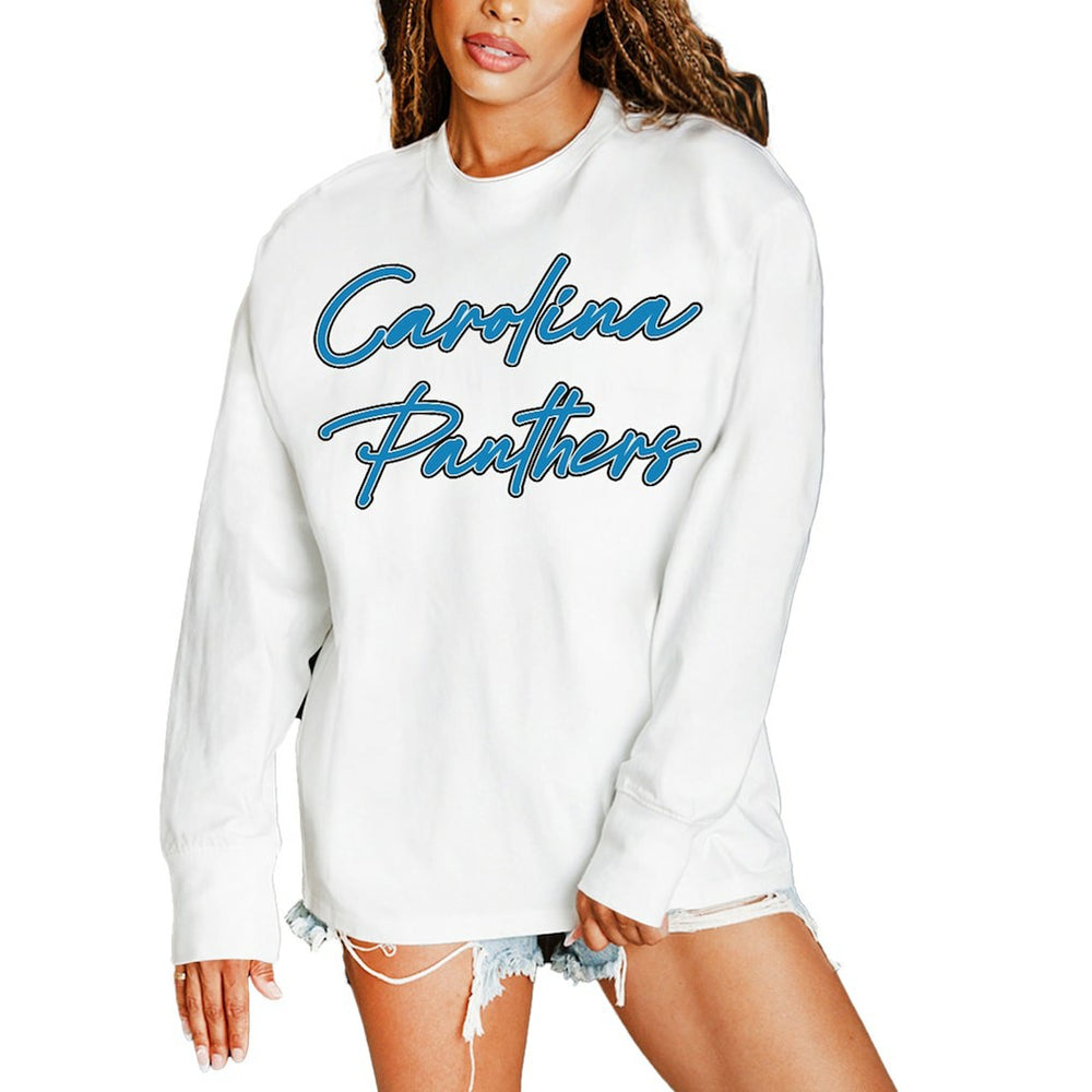 Carolina Panthers Gameday Couture Women's Classic Comeback Oversized Long Sleeve T-Shirt White - NFL