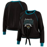 Jacksonville Jaguars WEAR by Erin Andrews Women's Plus Size Tie-Front Long Sleeve Top Black/Teal - NFL