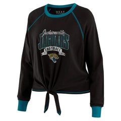 Jacksonville Jaguars WEAR by Erin Andrews Women's Plus Size Tie-Front Long Sleeve Top Black/Teal - NFL