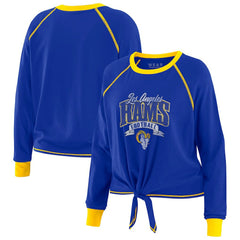 Los Angeles Rams WEAR by Erin Andrews Women's Plus Size Tie-Front Long Sleeve Top Royal/Gold - NFL